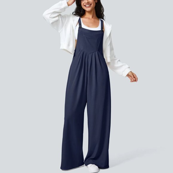 HALARA Pants - Halara Adjustable Strap Multiple Pockets Waffle Casual Overalls Dark Blue Large